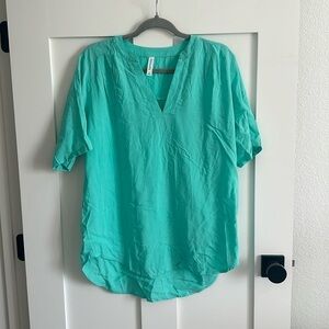 Zenana Women's S Split Neck Blouse Seafoam Green Short Sleeve Office Casual Top